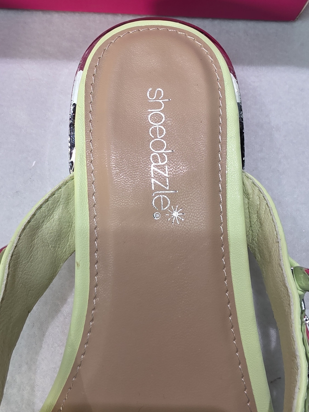 Shoe Dazzle Neon Lime Jeweled Chain Thong Mules - Women's - Picture 3 of 7